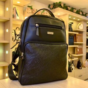 Salveque Grande Bolsillo Negro Textura Hojas