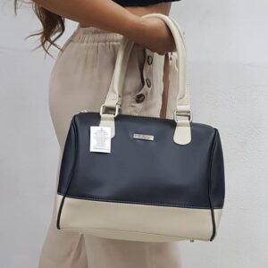 Bolso de Mano Mediano Baúl Negro y Beige