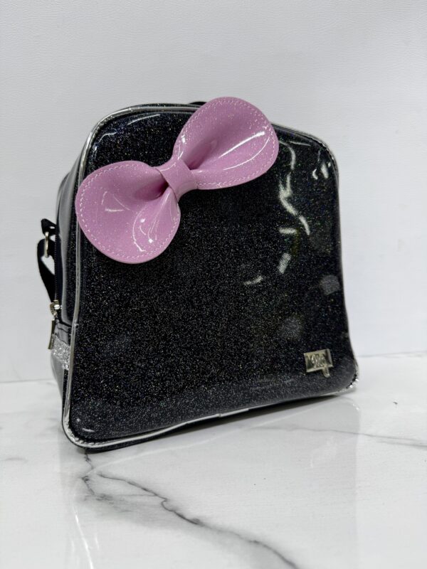 Lonchera Grande XL Negro Escarcha Lazo Rosa - Imagen 4