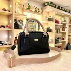 Bolso de Mano Pequeño Viena Negro con Nude