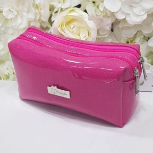 Cosmetiquera Doble Zipper Fucsia Escarcha