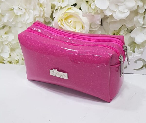 Cosmetiquera Doble Zipper Fucsia Escarcha