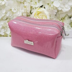 Cosmetiquera Doble Zipper Rosa Escarcha