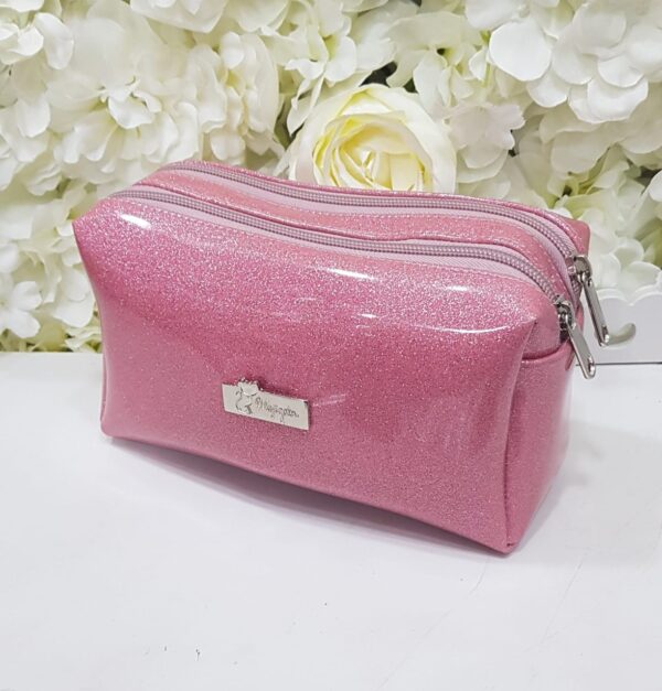 Cosmetiquera Doble Zipper Rosa Escarcha